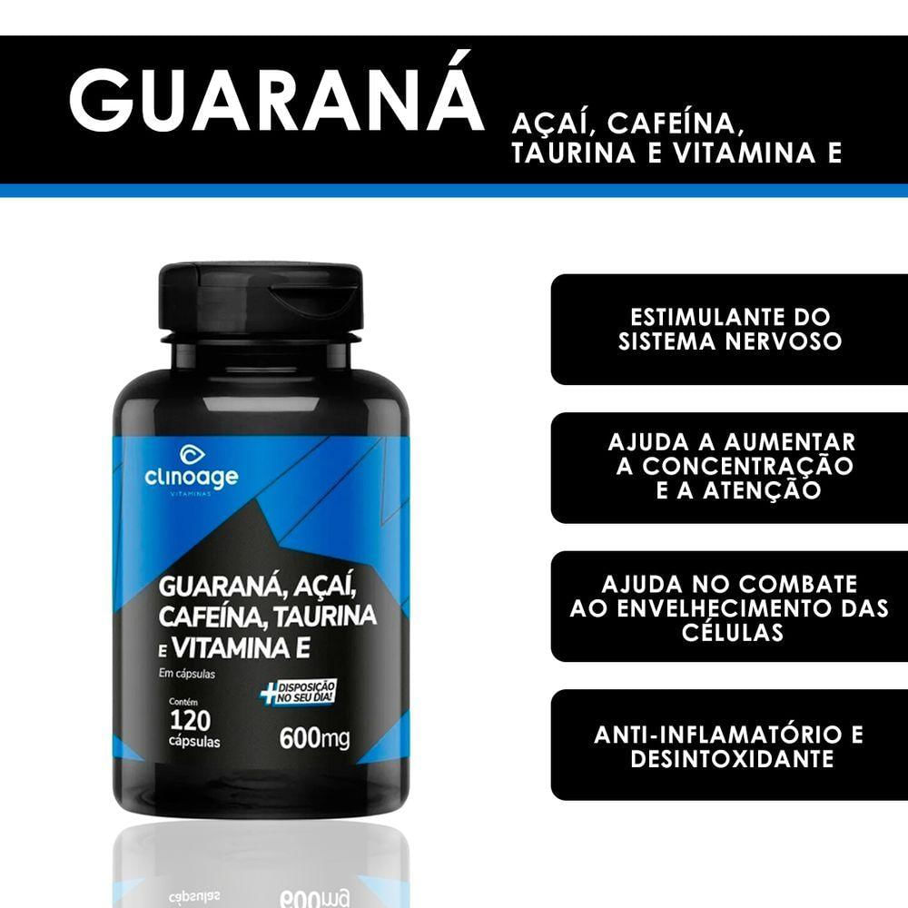 Miniatura Guaraná Açaí Cafeína Taurina E Vitamina E 600mg 120 Cápsulas - Clinoage