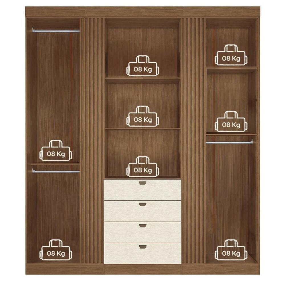 Guarda-roupa 4 Portas 4 Gavetas com Espelho Mdp Aurora Jatobá/ Areia