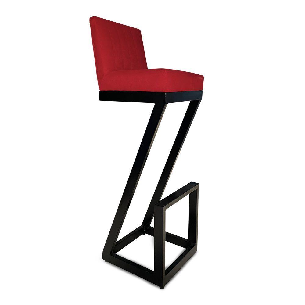 Miniatura Banqueta Alta Z Base De Ferro Suede Vermelho D'classe Decor