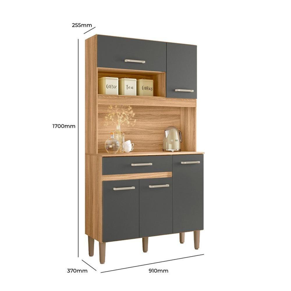 Miniatura Armário de Cozinha 5 Portas 1 Gaveta Magazin Freijó/ Chumbo