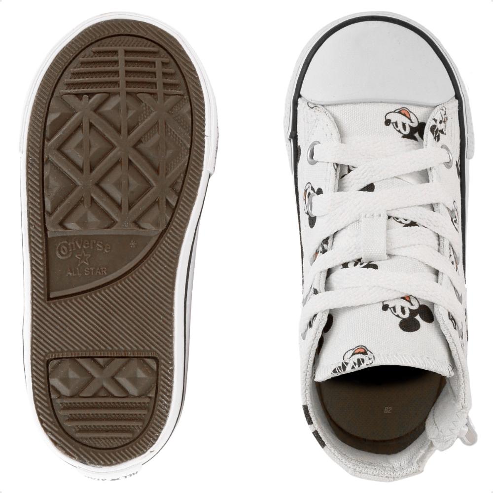 Miniatura Tênis Converse All Star Chuck Taylor Cano Alto Side Zip Mickey Infantil Off white / Preto - 20