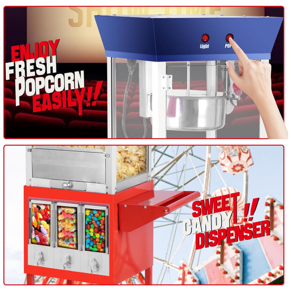 Miniatura Máquina de Pipoca Profissional Vintage com Carrinho Móvel e Capacidade de 0,28g Fredeer 110v