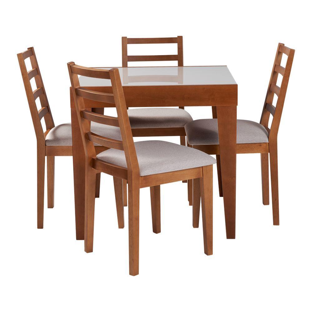 Miniatura Conjunto De Jantar Mesa Tock 80cm Com 4 Cadeiras Aline Linho Bege - Mel - Marrom