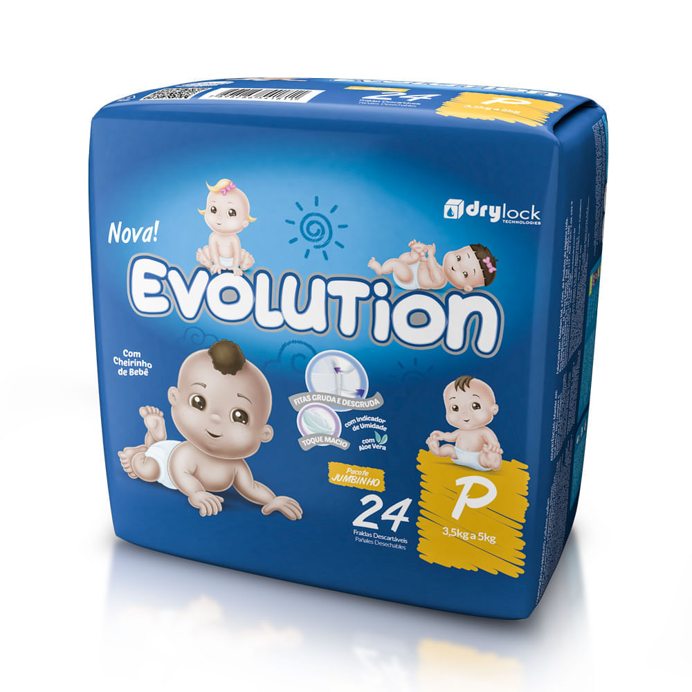 Miniatura Fralda Evolution Tamanho P Pacote Jumbinho com 24 Fraldas Descartáveis