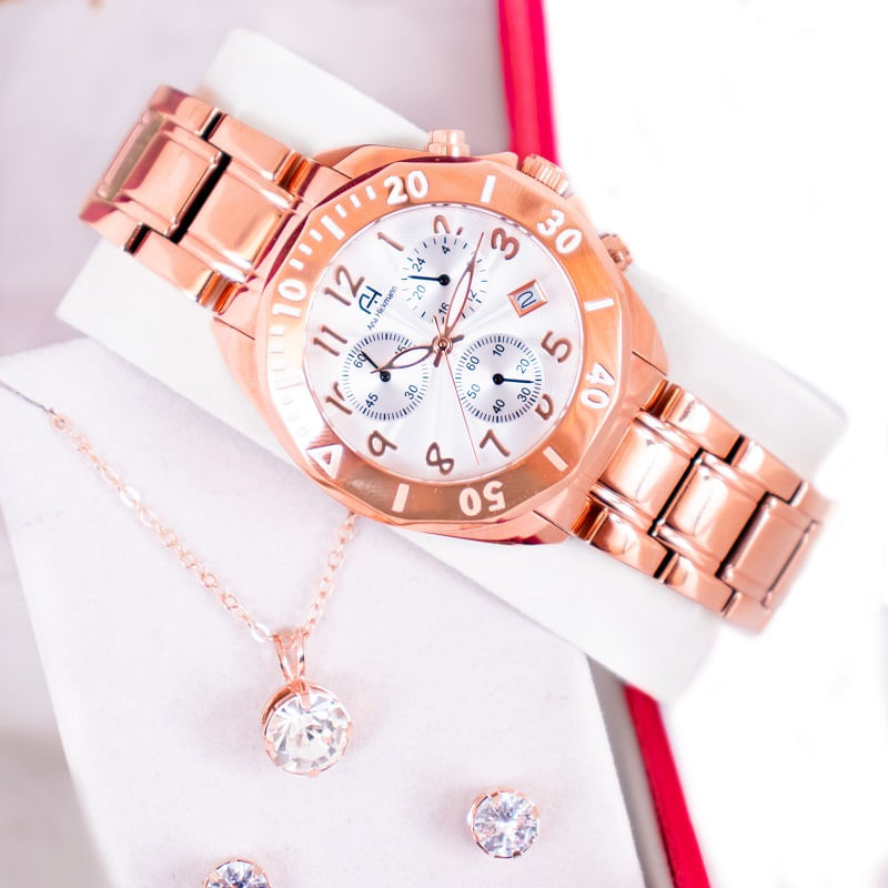 Miniatura Kit Relógio Feminino Champion Ana Hickmann Rosé Analógico AH30246Z A Prova D'Água