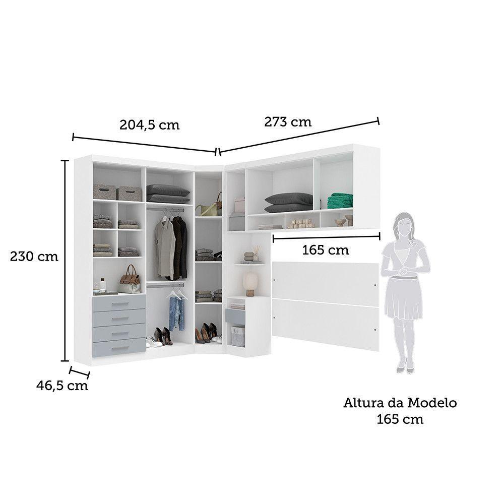 Miniatura Quarto Com Roupeiro Maleiro E Cabeceira Alpes Luciane Móveis Branco Grey Sky PF