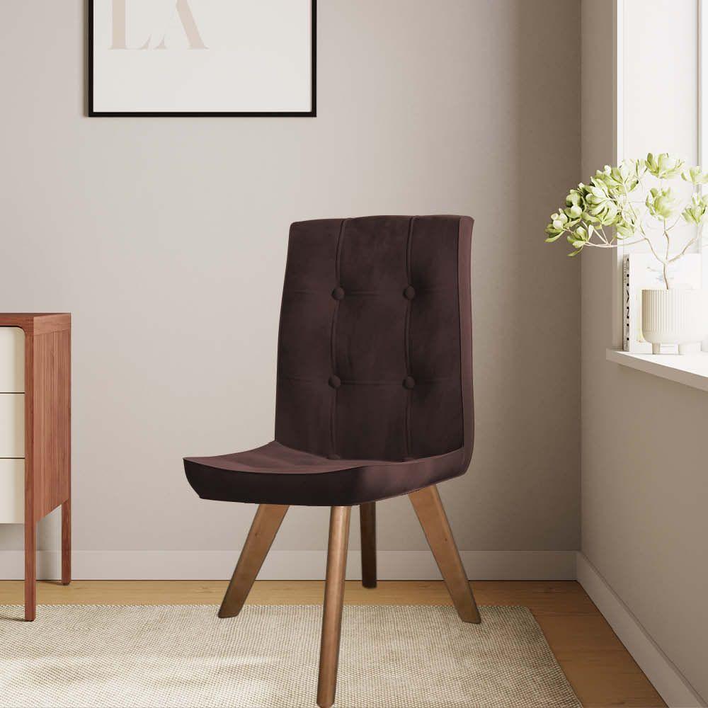 Miniatura Conjunto 03 Cadeira De Jantar Drop Com Botão Base Giratória Carvalho Corino Marrom