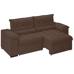 Miniatura Sofá 3 Lugares Besthouse Arezzo com Assento Retrátil e Encosto Reclinável em Revestimento Suede Veludo 215 cm de Largura Marrom