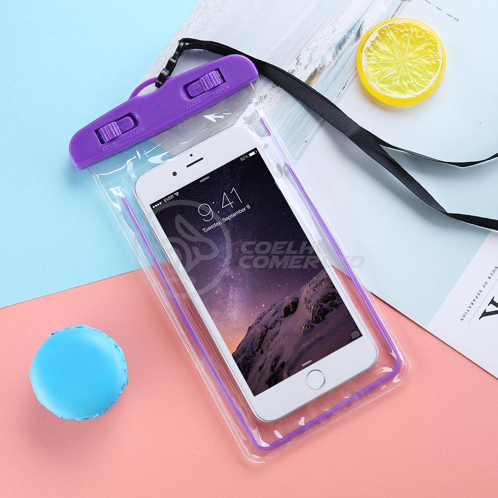 Miniatura Capa Bolsa A Prova Dágua Impermeável Universal Celular Roxo