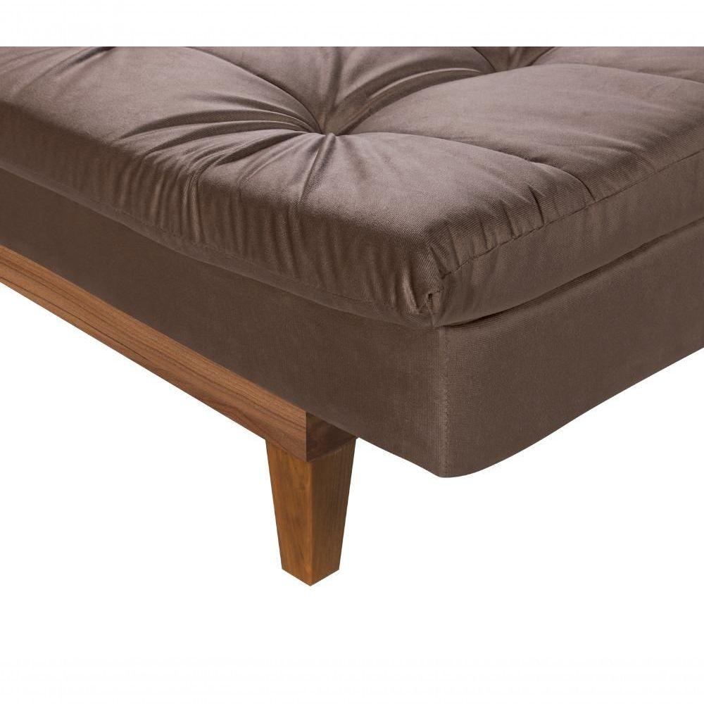 Sofá Cama Versátil 3 Lugares Império Reclinável Casal Pés Madeira Espuma Especial D33 Suede Marrom 379