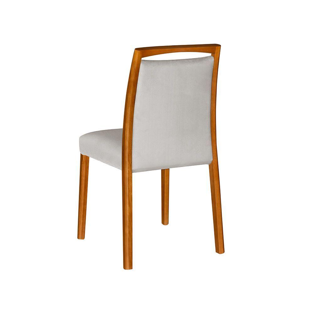 Kit 2 Cadeiras De Jantar Estofadas Jade Linho Bege Base Madeira Maciça Mel