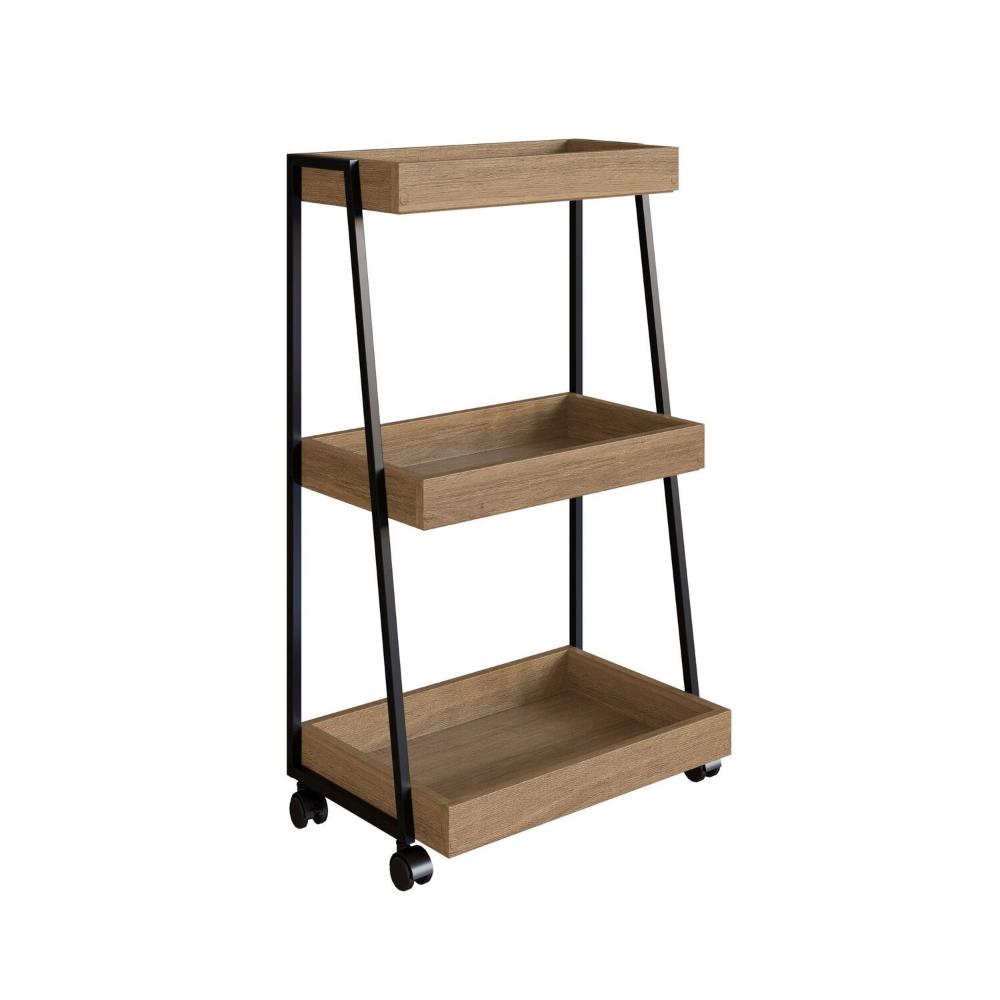 Miniatura Carinho Organizador Multiuso com 3 Prateleiras e Rodizios Preto/Mel