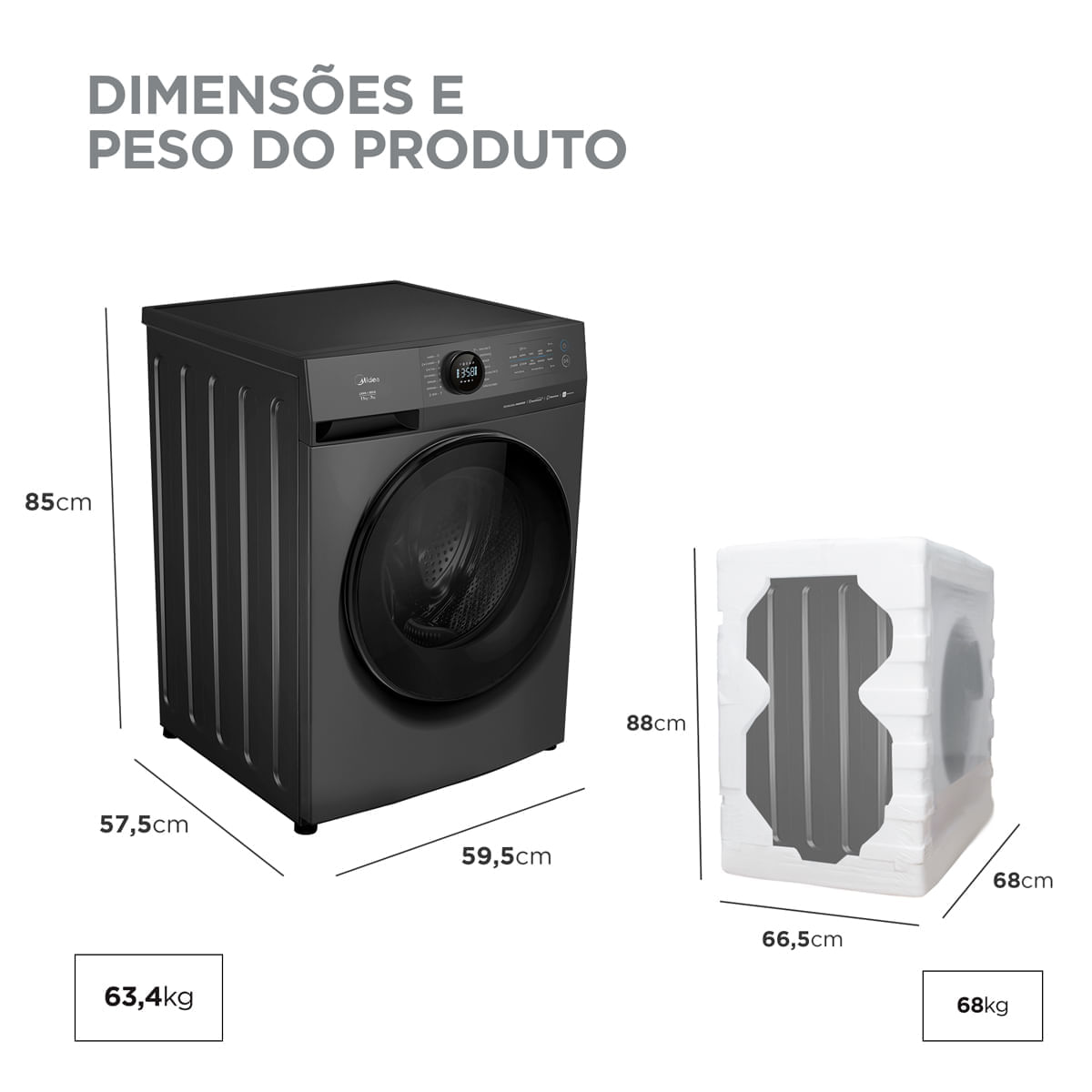 Miniatura Lava e Seca Midea Slim HealthGuard 11kg/7kg Titanium Conectada com Função Turbo - MF201D11 110
