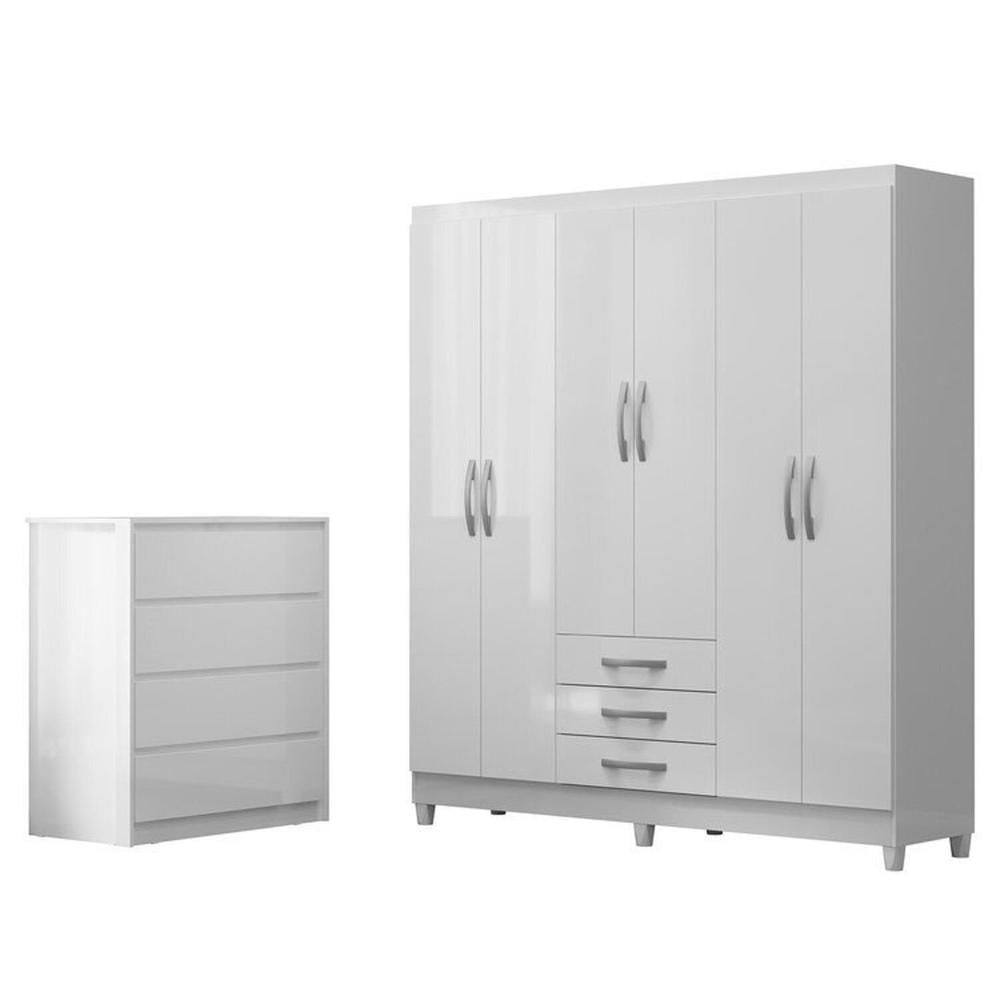 Miniatura Conjunto Guarda-Roupa 6 portas Toledo e Cômoda Carla 4 Gavetas Branco