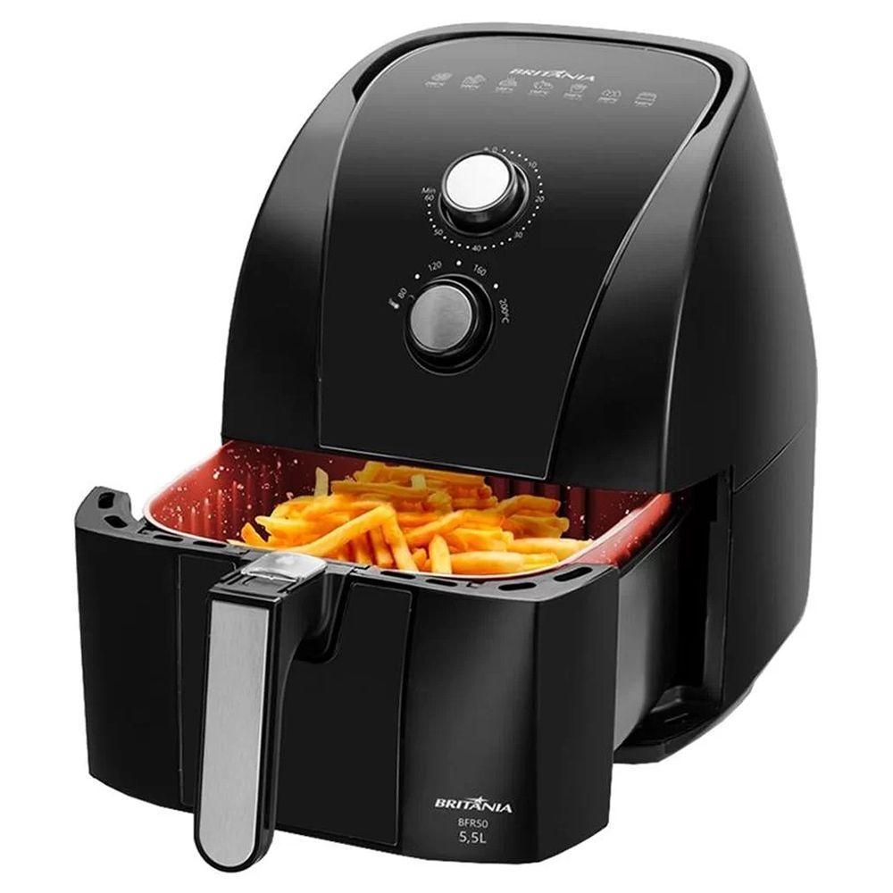 Miniatura Fritadeira Air Fryer Britânia 5,5L Redstone BFR50 Preta 1500W Preto Com Inox 127V