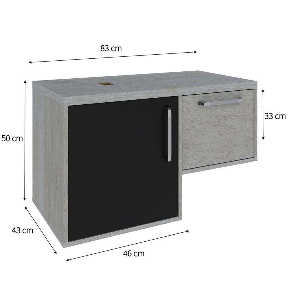 Miniatura Armário Gabinete Nexus 83L Contemporâneo Snow/Preto Ônix