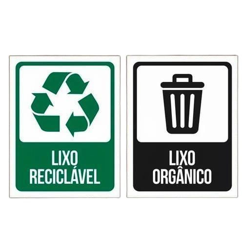 Miniatura Kit Placa 1 Lixo Reciclável 27X35 + 2 Lixo Orgânico 18X23