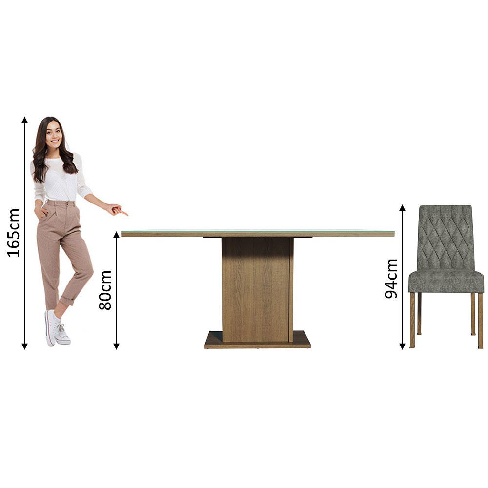 Miniatura Conjunto Sala de Jantar Mesa Tampo de Vidro 6 Cadeiras Geórgia Madesa Rustic/Branco/Silver