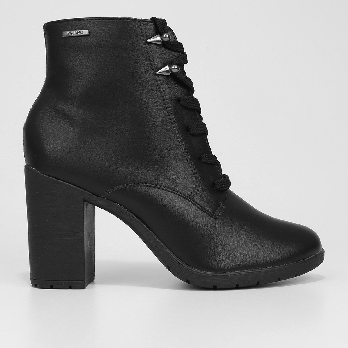 Miniatura Bota Coturno Cano Curto Via Uno Salto Bloco Tratorado Feminina Preto - 34
