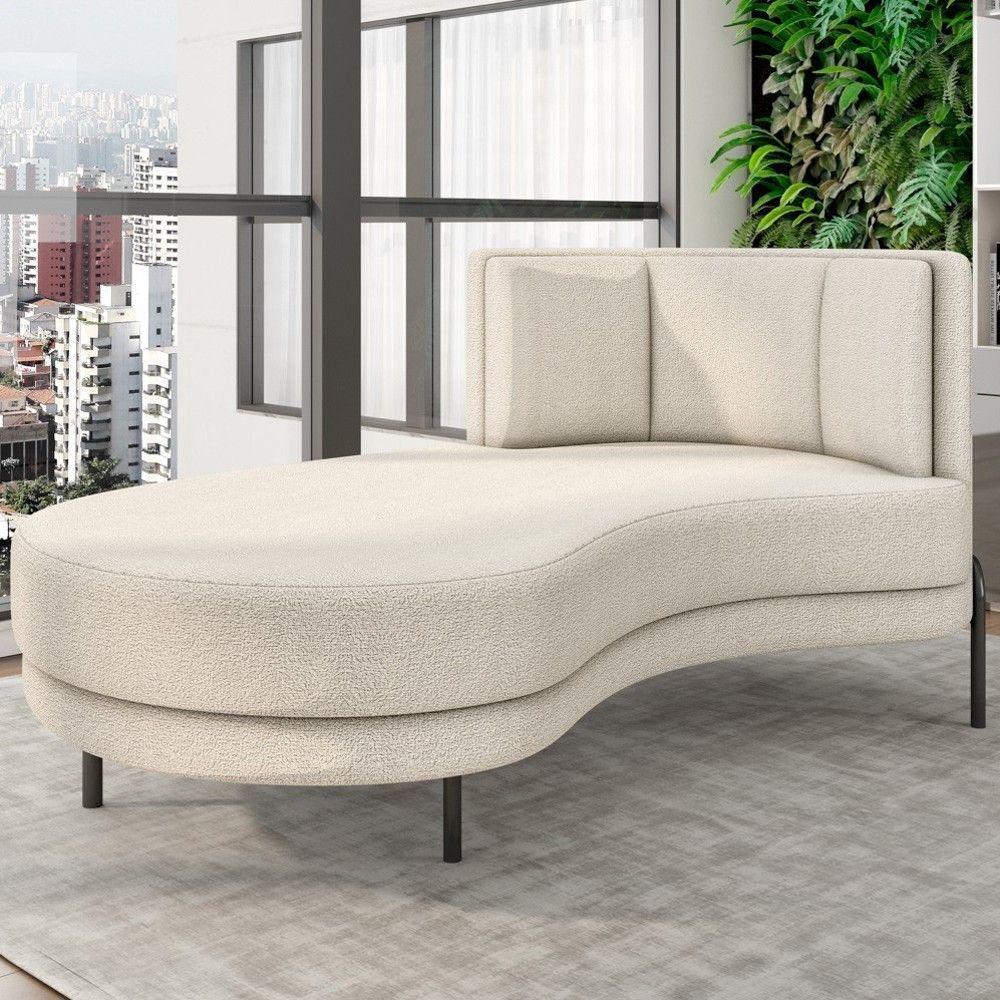 Chaise Longue Divã 164cm Braço Direito Logus D06 Bouclê Bege - Mpozenato