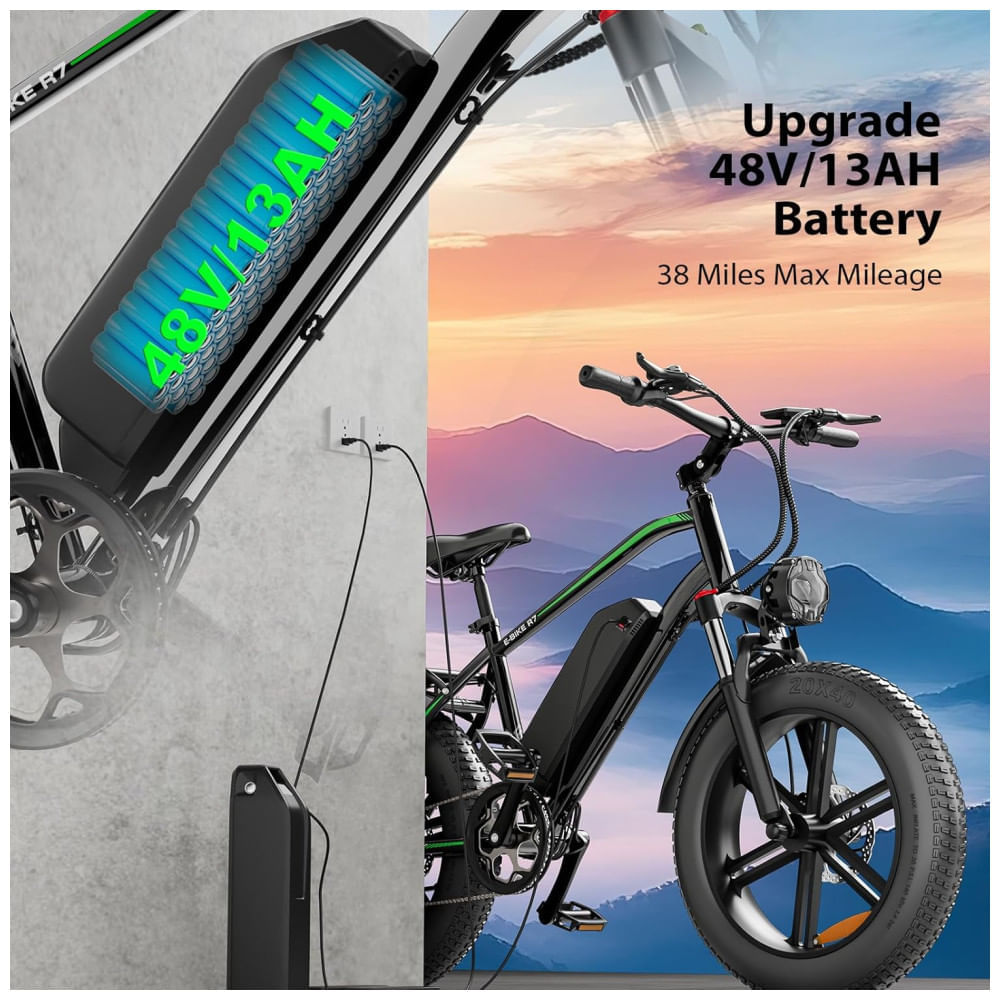Bicicleta Elétrica para Adultos 1000W com Motor de Pico, Até 40km/h Bateria Removível de 48V15AH, Alcance de 61km, Bicicleta Elétrica com Pneu Largo d