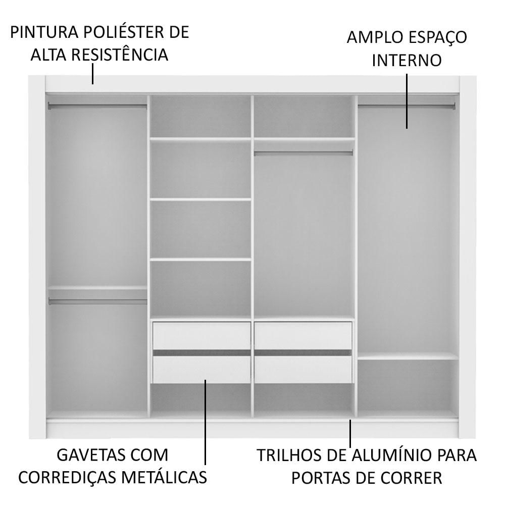 Guarda-Roupa Madesa Montana 4 Portas de Correr de Espelho - Branco Branco
