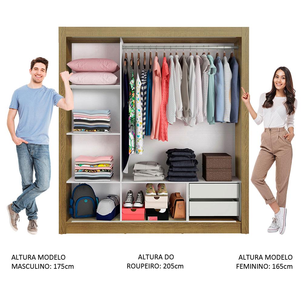 Miniatura Guarda Roupa Casal Madesa Lyon 3 Portas de Correr com Espelho 2 Gavetas Rustic