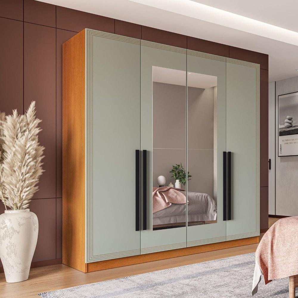 Miniatura Guarda Roupa 4 Portas e 4 Gavetas com Espelho Valência Freijó/Verde