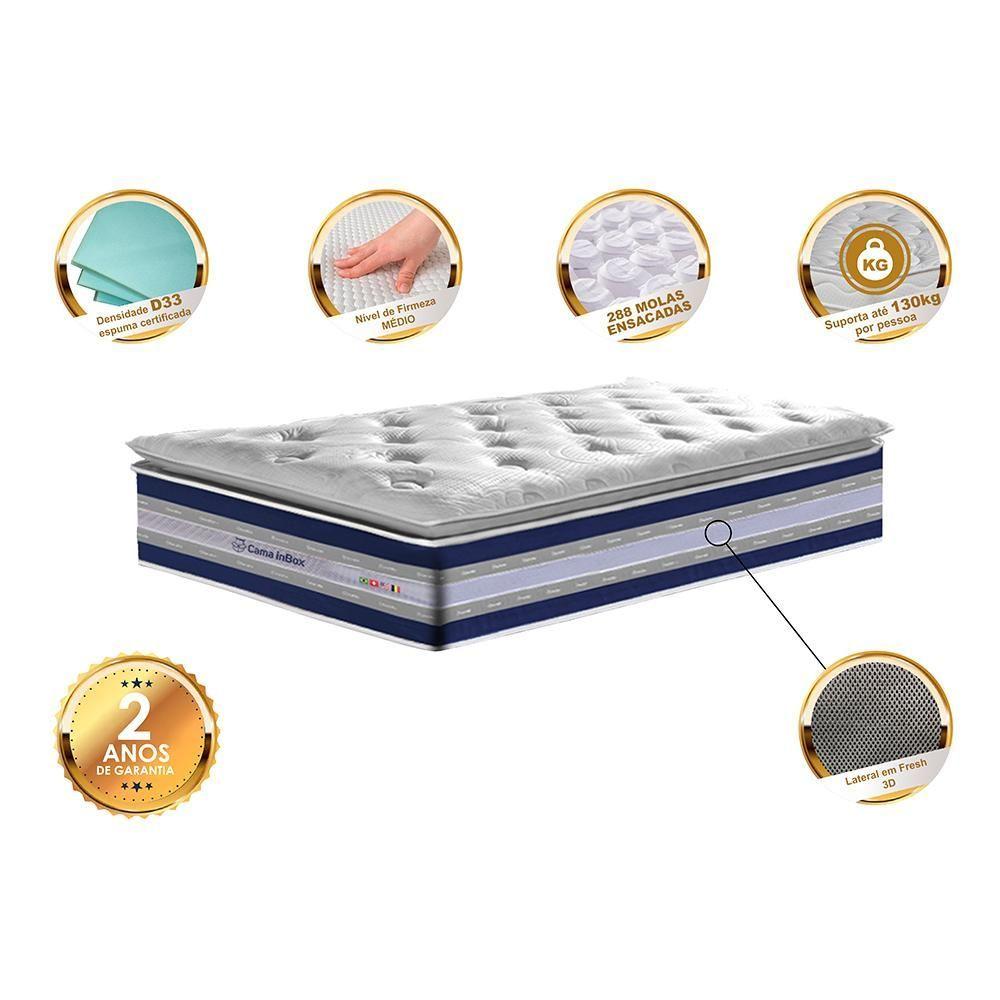 Miniatura Colchão Solteiro De Molas Ensacadas D33 Com Pillow Top Cama Inbox Select 88x188x32 Azul
