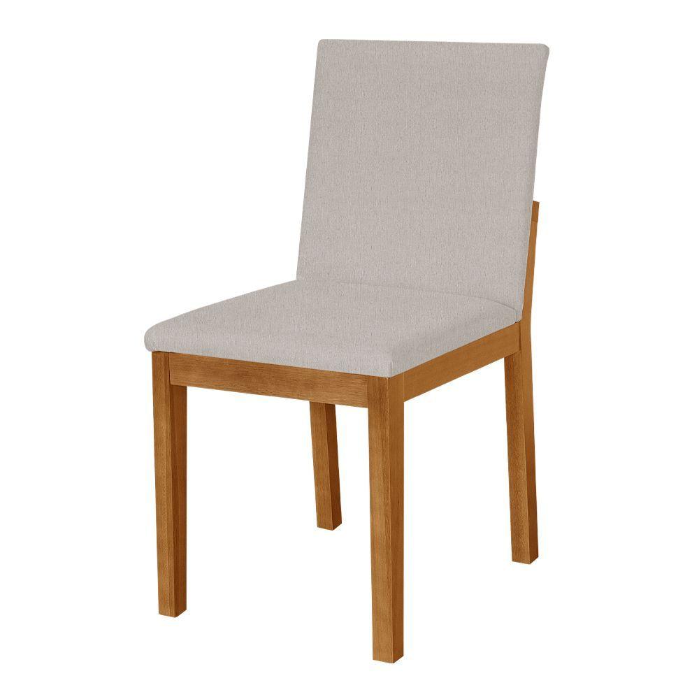 Miniatura Kit 4 Cadeiras De Jantar Pérola Estofado Liso Linho Bege Base Madeira Maciça Mel