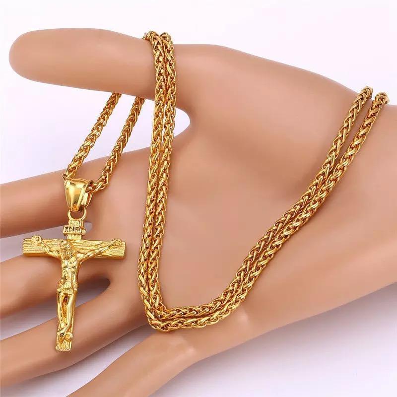Miniatura Colar Cruz Crucifixo Corrente Pingente Cristo Jesus Dourado