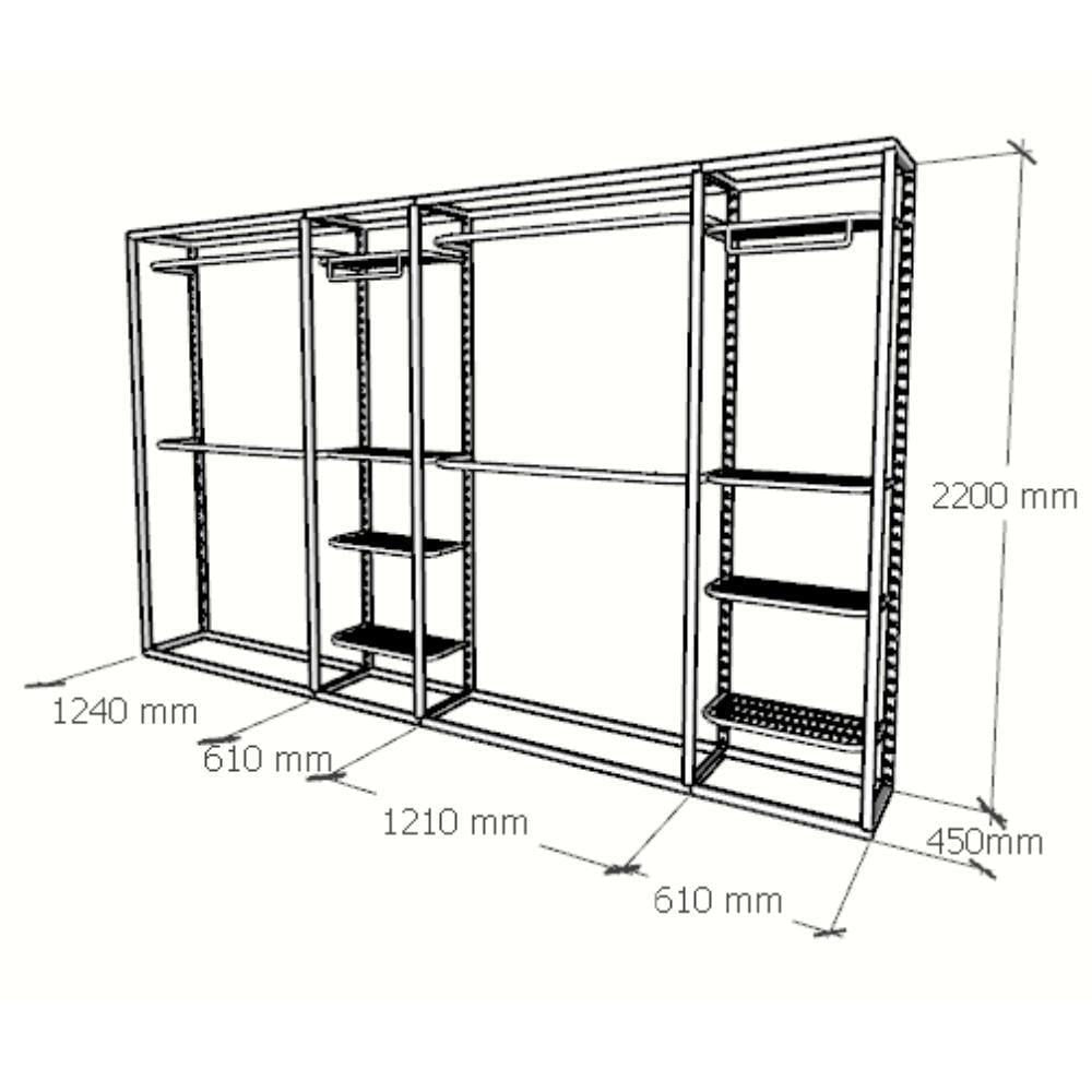 Miniatura Closet Araras, Guarda Roupas Aberto Industrial Com 16 Peças Preto Fdprp521