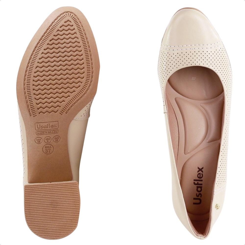 Scarpin Usaflex Salto Bloco Furos Feminino Bege / Marrom - 35