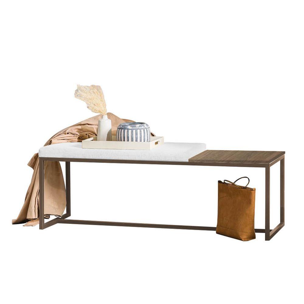 Miniatura Banco Recamier Puff 195cm Industrial Marrom Corino Branco Tampo Quadrado Mdf Imbuia