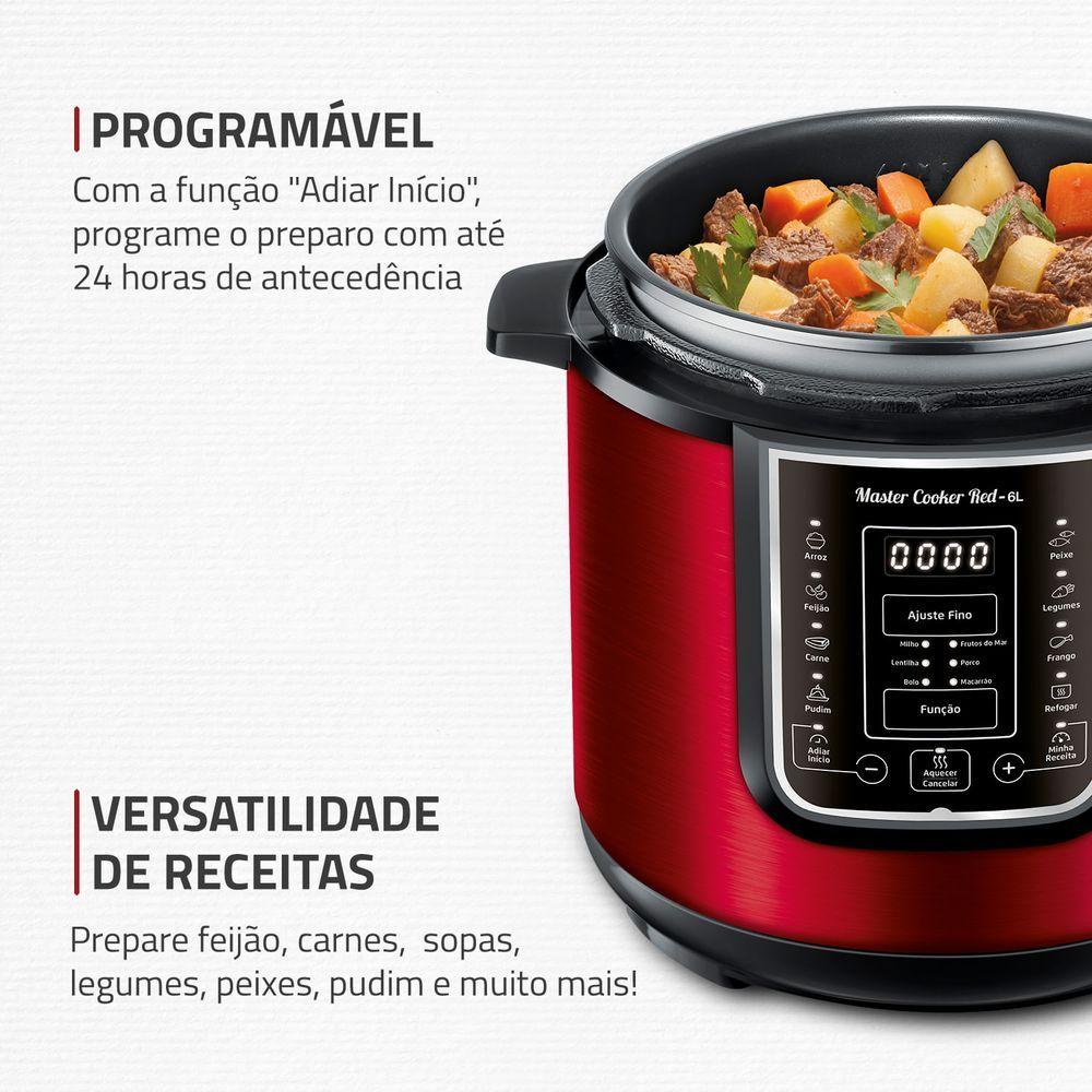 Panela de Pressão Elétrica Digital 6L Mondial Vermelho/Inox PE-60-6L-RI 127V/60HZ