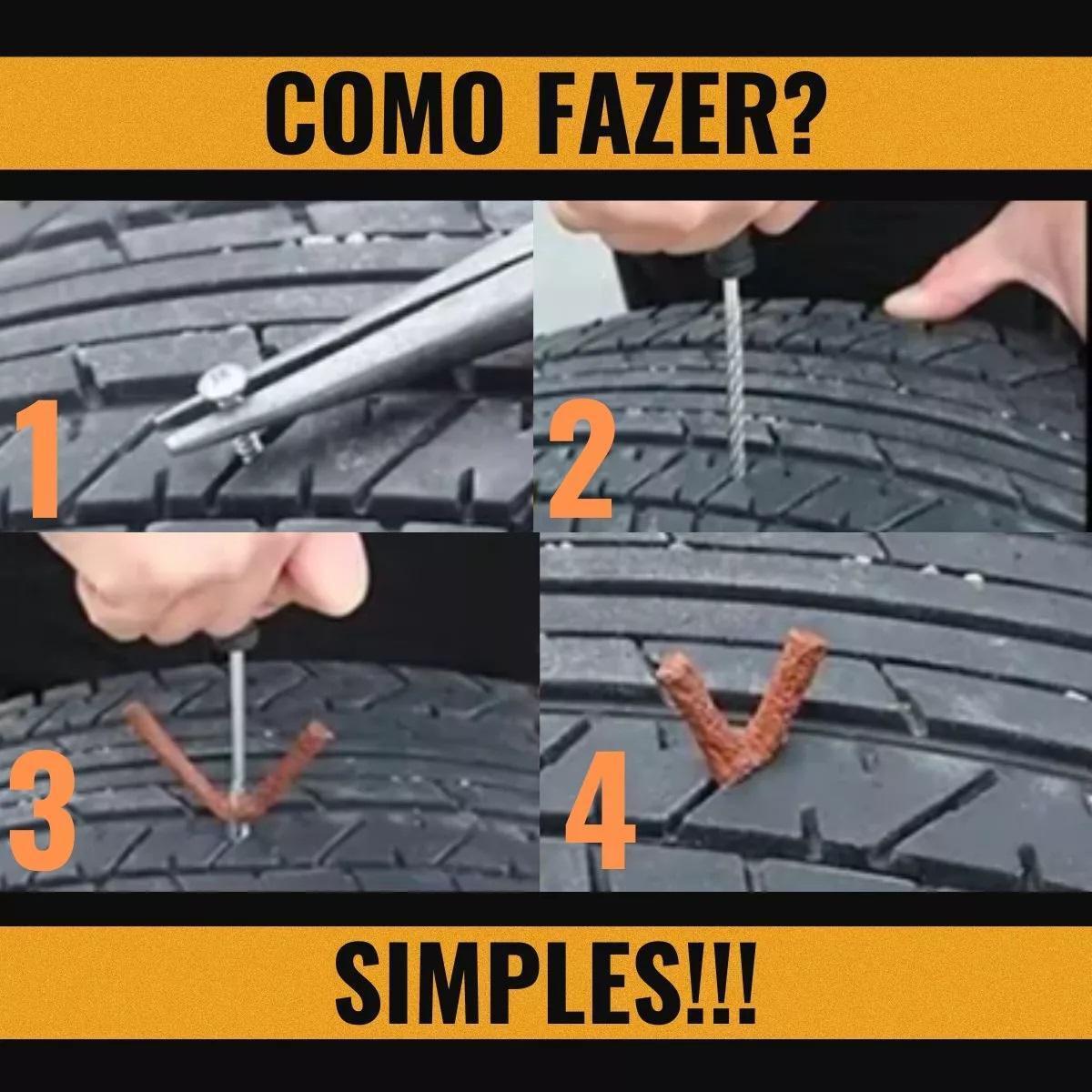 Kit Remendo Reparo Macarrão Pneu Carro Moto Sem Câmara