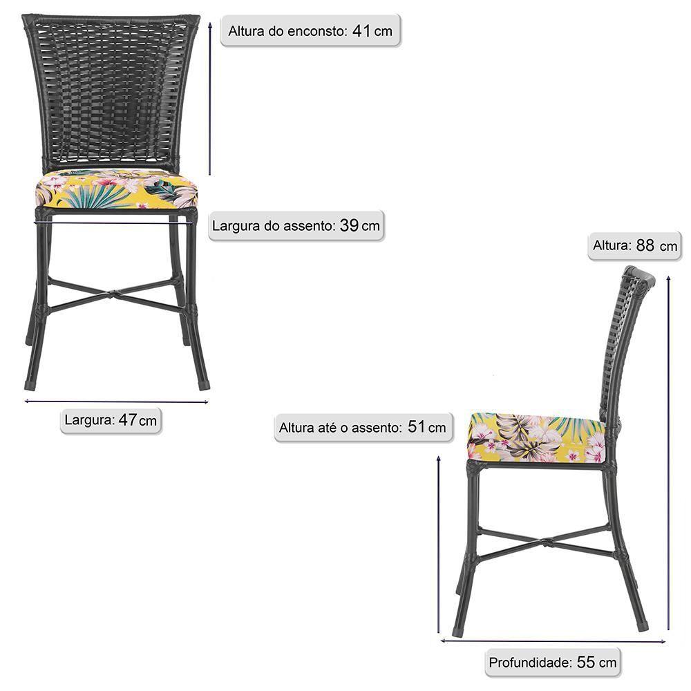 Jogo Cadeira De Jantar Em Alumínio E Fibra Estofado Impermeavel 6 Unidades Preta A16