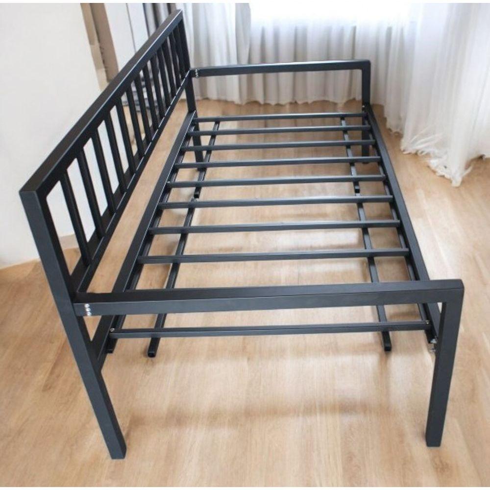 Miniatura Sofá Cama Aço Ferro Metal Robusto Estrutura 97cmx200cm Cor Preto Estilo Industrial Sc-01