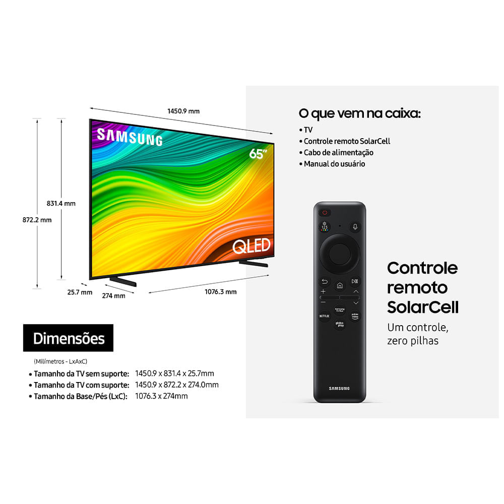 Miniatura Smart TV Samsung QLED 4K 65" Polegadas 65Q60DTO 2024 Modo Game, Som em Movimento, Tela sem limites e Wi-Fi Bivolt