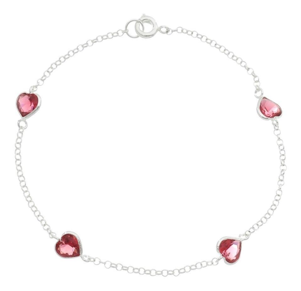 Miniatura Pulseira Feminina Pedra Zirconia Coração Prata 925