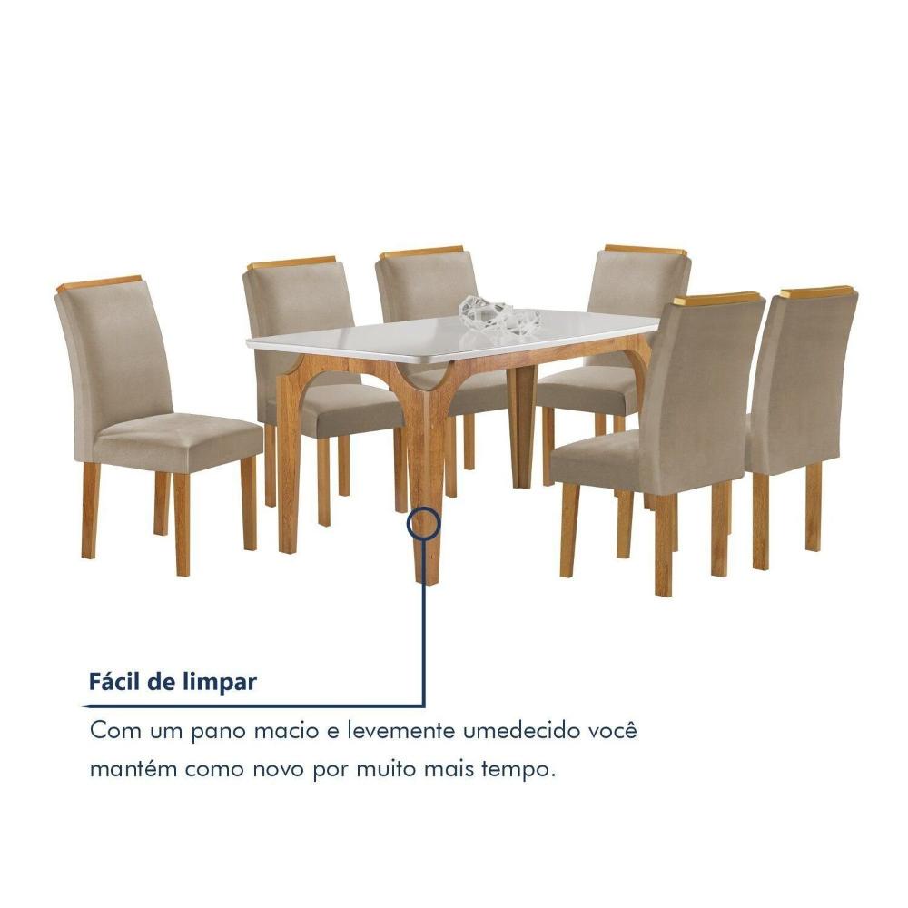 Conjunto Mesa Melina 170cmx90cm com 6 Cadeiras Luisa Tampo Smart Plus com Vidro Cinamomo/Off White/Bege Claro