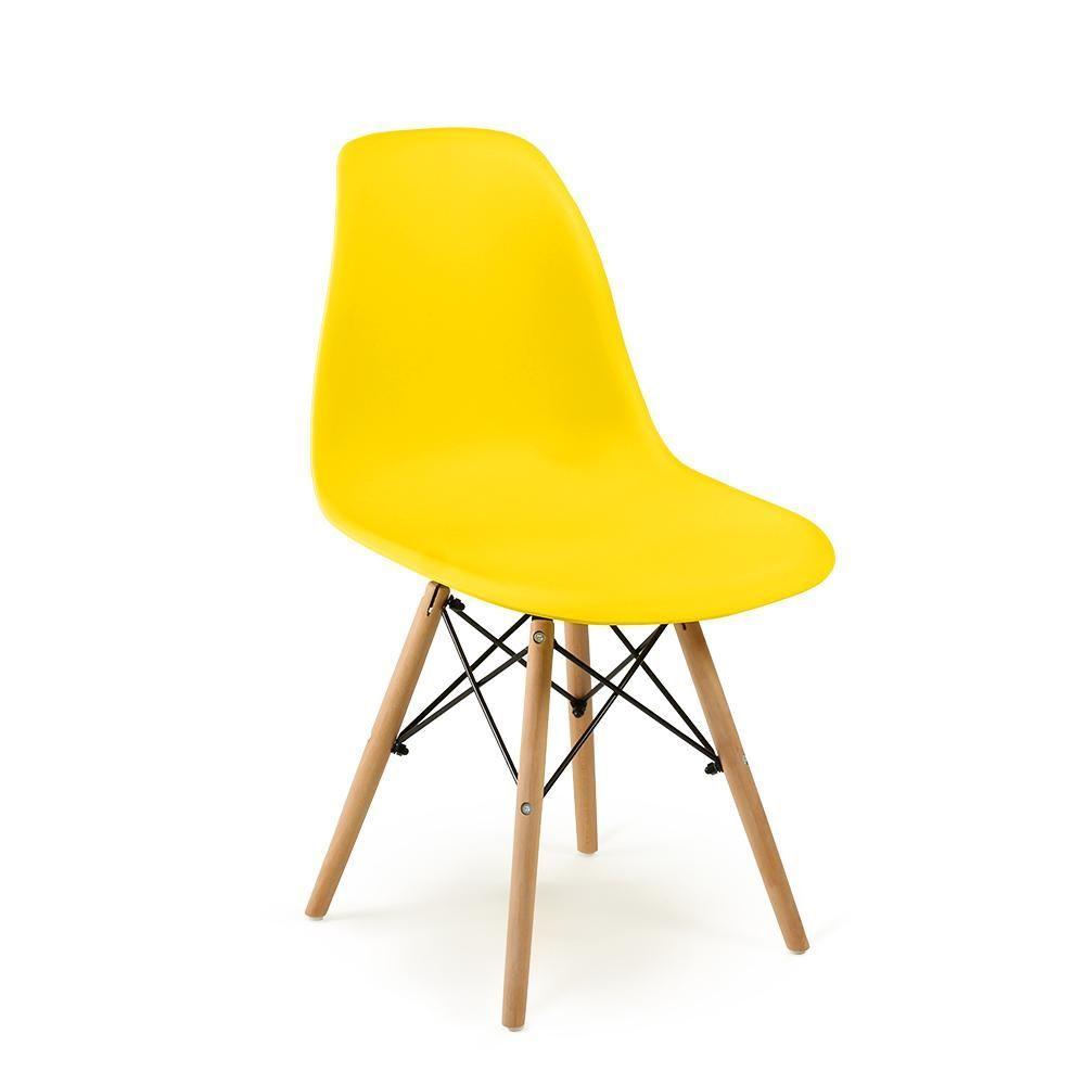 Miniatura Conjunto Mesa De Jantar Redonda Luana Amadeirada Preta 100cm Com 4 Cadeiras Eames Eiffel - Amarelo