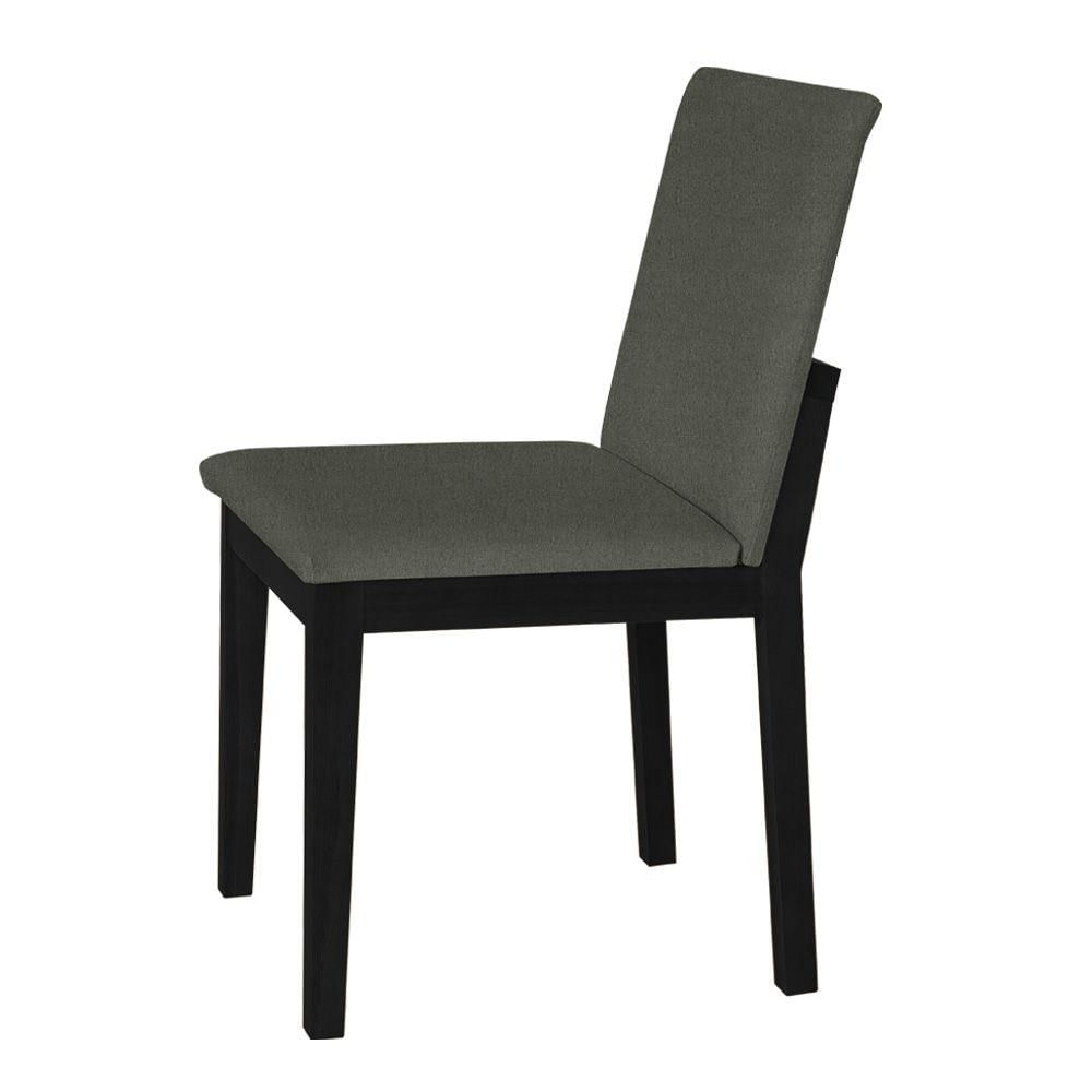 Miniatura Kit 4 Cadeiras De Jantar Pérola Estofado Liso Linho Chumbo Base Madeira Maciça Preto