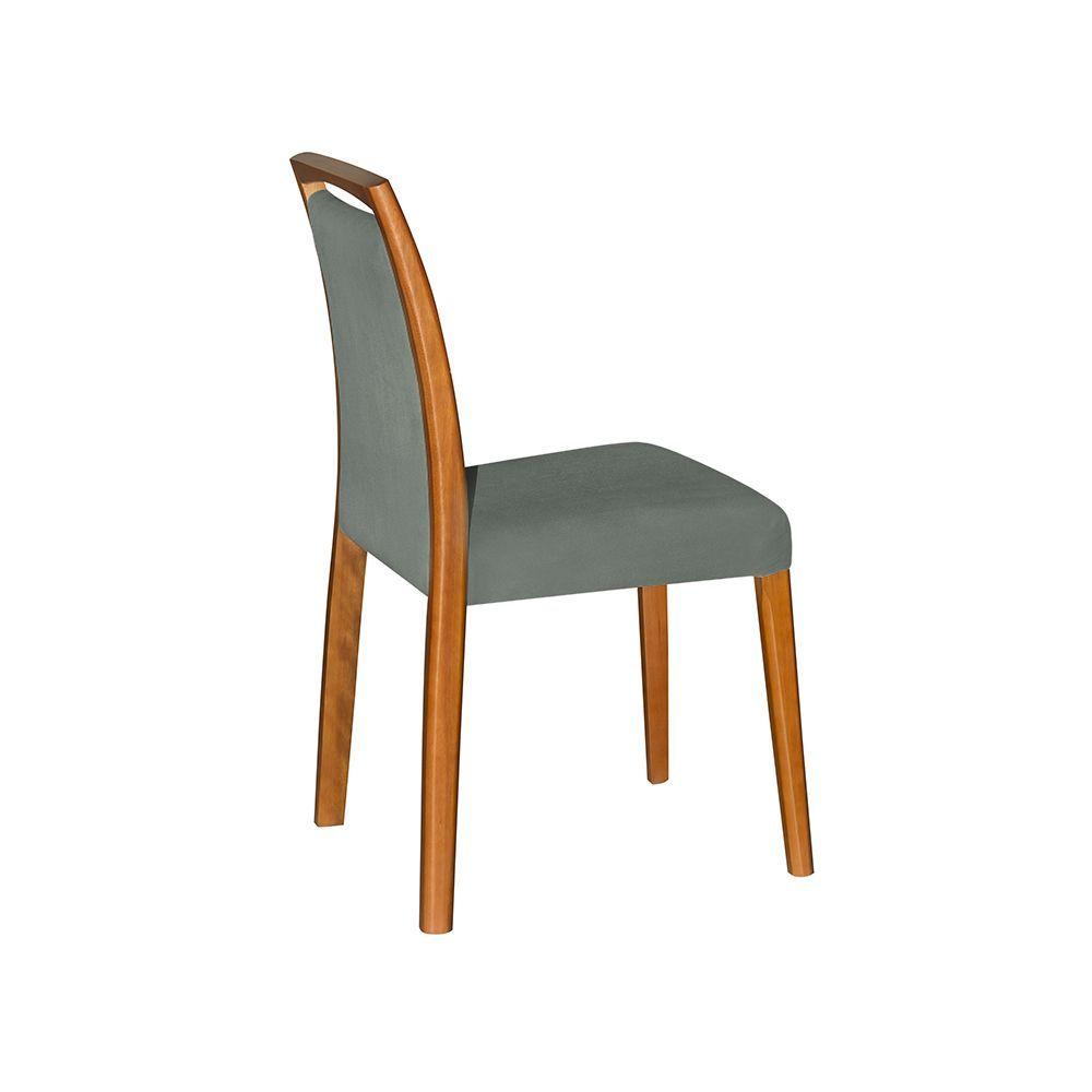 Miniatura Kit 2 Cadeiras De Jantar Estofadas Jade Veludo Cinza Base Madeira Maciça Mel - Cor: Cinza