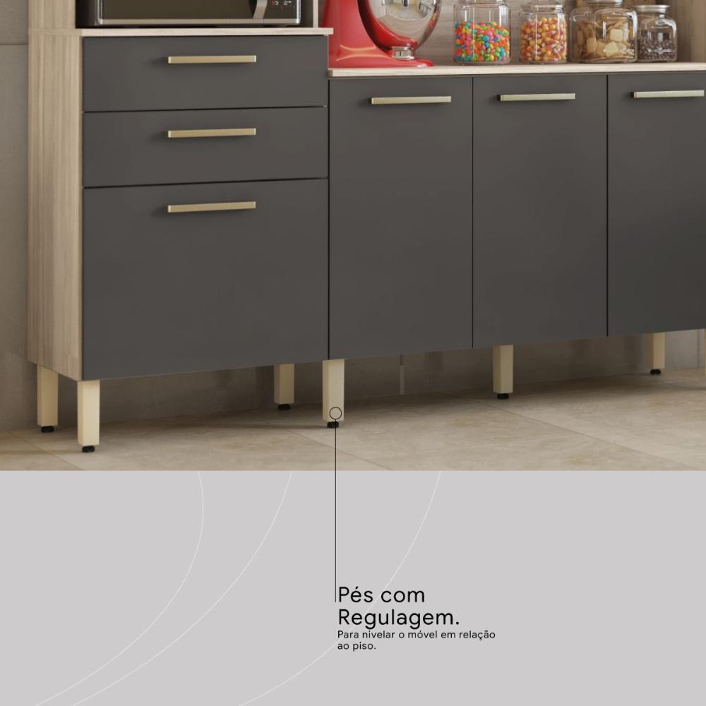 Armario De Cozinha 6 Portas 2 Gavetas Select Demobile Avena/Grafito