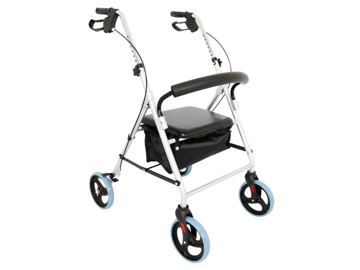 Miniatura Andador De Alumínio Dobrável Adulto 4 Rodas Assento E Cesto