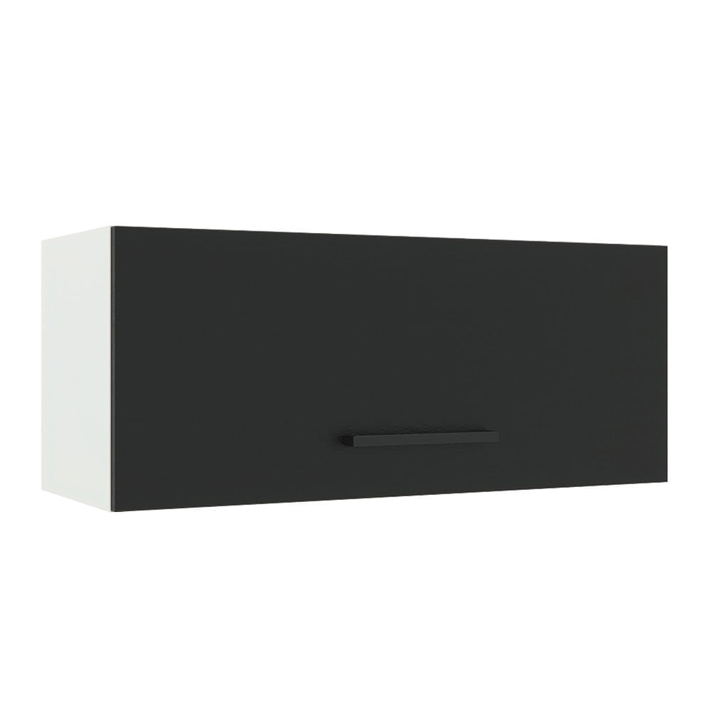 Miniatura Armário Aéreo Madesa Agata 80 cm 1 Porta Basculante Branco/Preto Cor:Branco/Preto