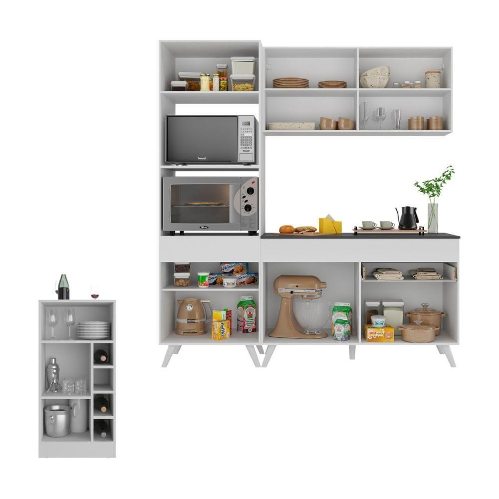 Cozinha Compacta Com Bancada Americana/mesa Veneza Multimóveis Mp2211 Branco Branco