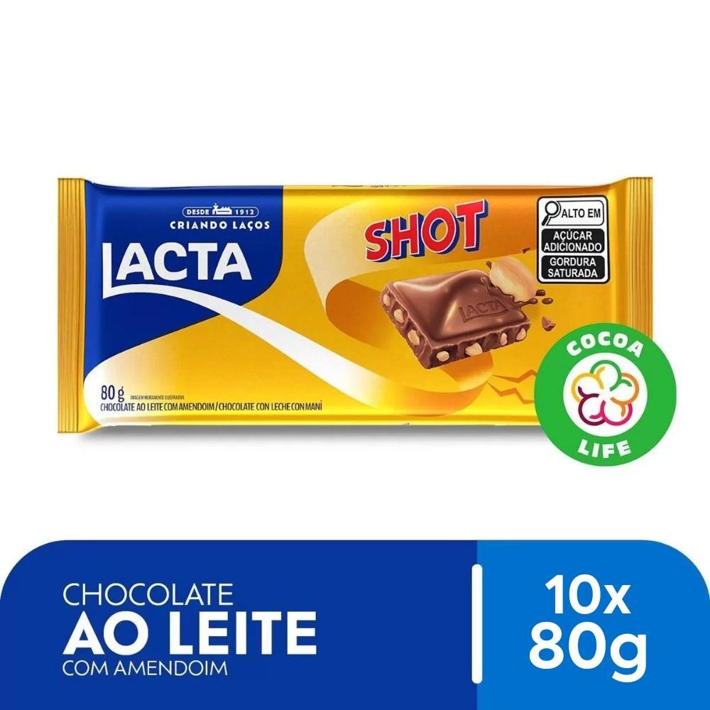 Miniatura Chocolate Shot Com Amendoim Lacta Kit 10 Barras De 80G