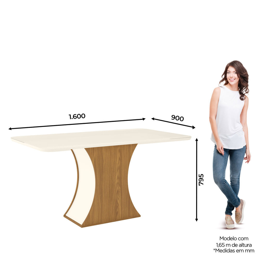Miniatura Mesa com Vidro e Canto Arredondado 160 Cm Selena Henn Nature com Off White